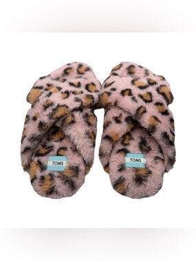 TOMS Women's Pink Cheetah Faux Fur Crisscross Susie Slippers Size 9